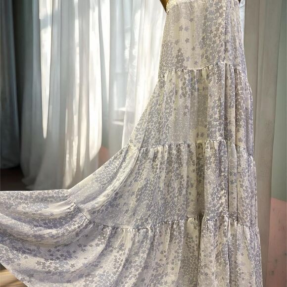 Whimsigoth Fairy Cottagecore Feminine Festival Tiered Star Maxi Skirt - Picture 2 of 7